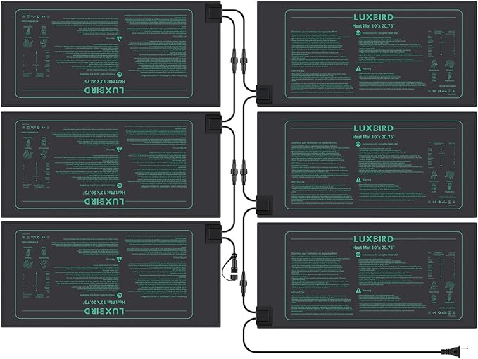 LUXBIRD 6 Pack Daisy Chain Seedling Heat Mats for Indoor Plants, Greenhouses, Germination, Hydroponic Garden, IP67 Waterproof Durable (LB-HMDC-06)