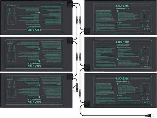 LUXBIRD 6 Pack Daisy Chain Seedling Heat Mats for Indoor Plants, Greenhouses, Germination, Hydroponic Garden, IP67 Waterproof Durable (LB-HMDC-06)
