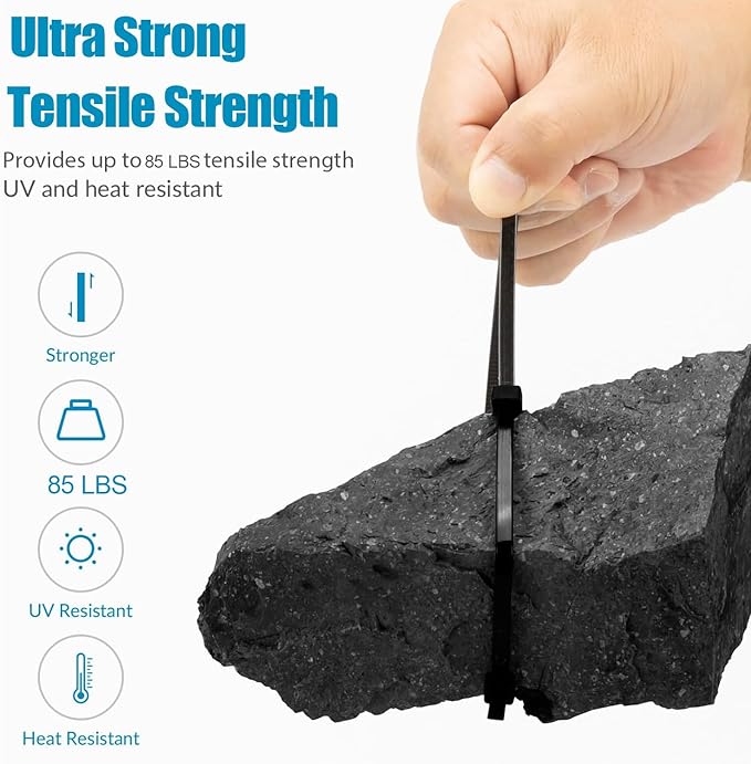 XINGO 1000 PCS White Zip Ties 8 Inch, 60 LBS Tensile Strength, Self-Locking Nylon Plastic Nylon PA66 Wire Ties for Indoor and Outdoor Use