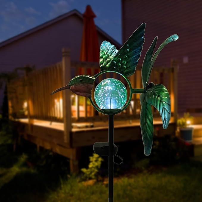 Solar Lights Outdoor Garden Hummingbird Solar Garden Stakes Light Decorative Wind Spinner Pathway Light for Yard Decor Green