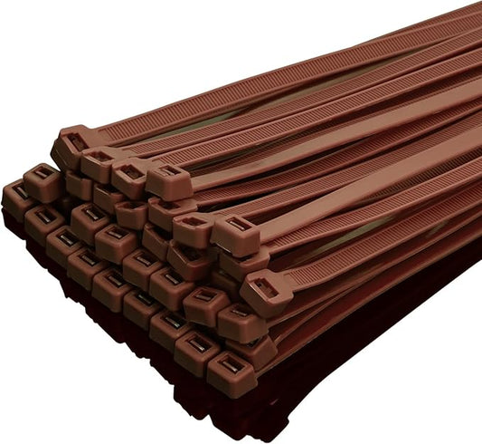 XINGO 12 Brown Zip Ties Heavy Duty 100 Pack, 120 LBS Tensile Strength, Premium Nylon Cable Wire Ties, Self-locking Plastic Ties for Indoor and Outdoor Use