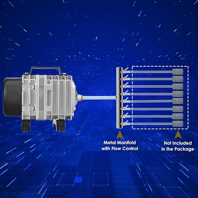 Aquarium Air Pump with Aluminum Housing, Commercial Air Pump with 8-Outlet Air Manifold, Pond Aerator Fish Tank Bubbler for Aquarium, Pond, Hydroponics (1780GPH-100W)