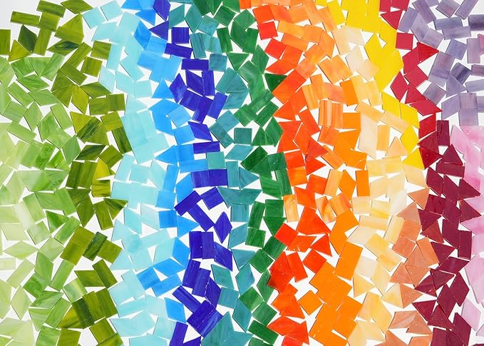 Lanyani Medium Size Glass Mosaic Tiles Pieces 1.3 Pounds Bulk, 400pcs Mixed Vibrant Color Stained Glass Pieces Tile for DIY Crafts Mosaic Making, Pre-Cut Tiles in 4 Shapes