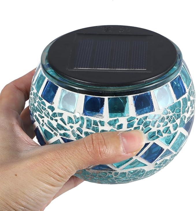 Uonlytech 3Pcs Mosaic Ball Garden Lights Outdoor Mosaic Lawn Lamps Solar Lights Glass Globe Powered Color Changing Solar Lamps Outdoor Indoor Decorations Garden Patio Yard Pathway (Blue)