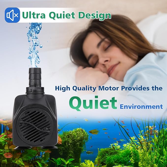 400GPH Submersible Water Pump, 25W Adjustable Ultra Quiet Fountain Pump with 4 Nozzles 6.8ft High Lift for Aquarium, Fish Tank, Pond, Waterfall, Outdoor, Hydroponics