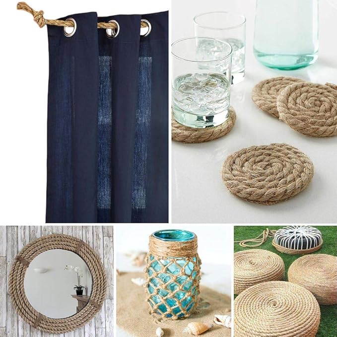 Leecogo 6mm Jute Rope, 66 Feet 4 Ply Heavy Duty and Thick Twine Rope for Gardening, Crafting, Packing, Bundling and Home Decor