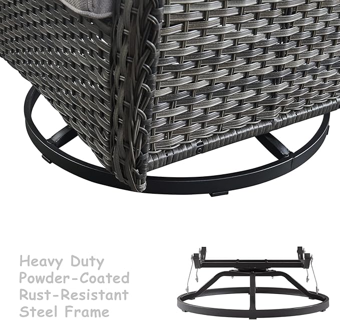 HUMMUH Outdoor Swivel Rocker Wicker Patio Chairs High Back PE Rattan Glider Chairs 4PCS Patio Furniture Set(Grey,Beige)