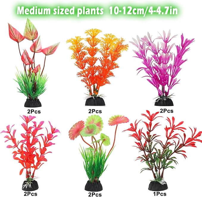 CousDUoBe 30Pcs Aquarium Plants, Fish Tank Accessories Artificial Aquatic Plants,Full Set of Fish Tank Decorations, Various Sizes