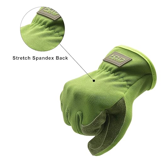 HLDD HANDLANDY Leather Work Gloves for Men & Women, Cowhide Gardening Gloves Utility Work Gloves, Mechanic Construction Driver Gloves (M, Green)