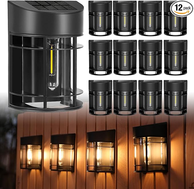 Solar Fence Lights, 12 Pack Waterproof Solar Lights Outdoor, Outdoor Solar Lights for Fence Garden Yard Step Deck Stairs