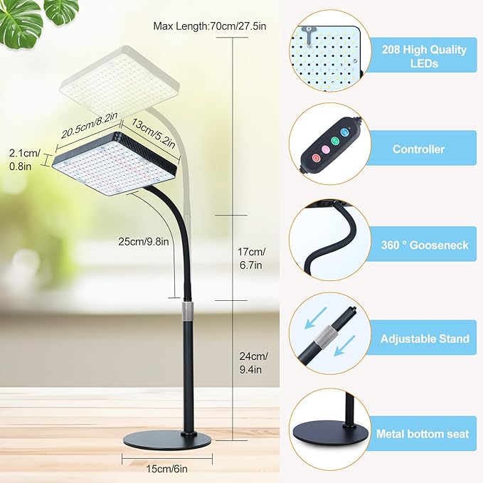 25W Table Top Grow Lights for Indoor Plants, Seed Starting, Bonsai with Timer Auto On/Off, 2500 Lumen Enough Bright Like A Small Sun for Your Jungle, Daisy Chain Function, 16"-24" Height Adjustable