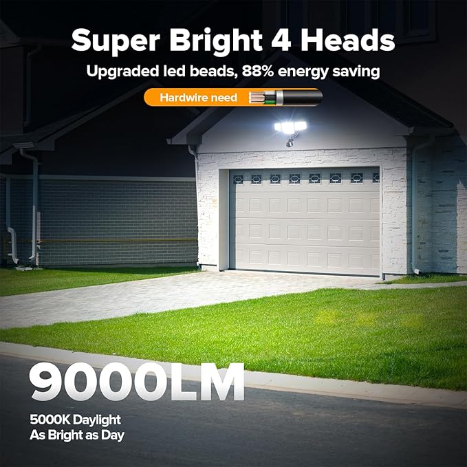 LUTEC 80W 9000LM LED Security Lights Motion Sensor Outdoor Lights, 4 Head LED Flood Light Outdoor 5000K Daylight, IP65 Waterproof, Motion Detected Light for Outside, House, Garage, Yard (Brown)