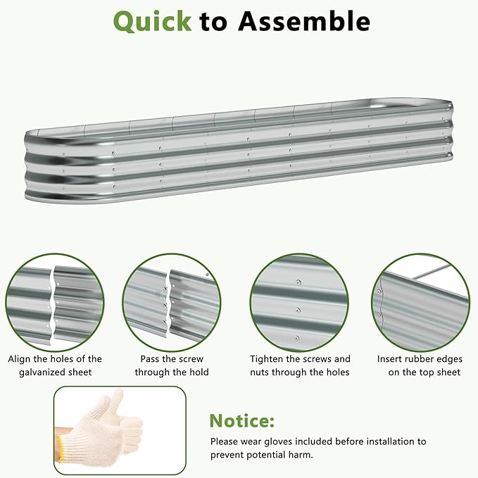 zizin Galvanized Raised Garden Bed Metal Oval Raised Garden Beds Outdoor Planter Box for Vegetables (12x2x1.3FT, Silver)