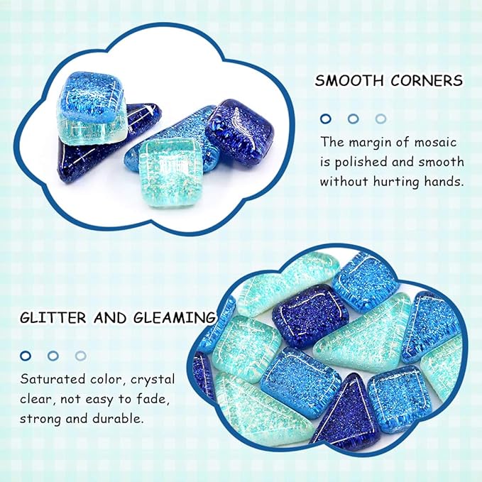 Swpeet 1Ib Glass Mosaic Tiles Pieces Stained Glass for Crafts, Mixed Colors and Patterns (Mosaic Tiles E)