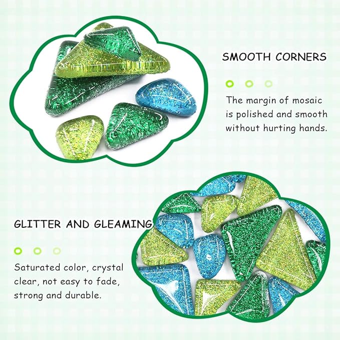 Swpeet 1 Pound Mixed Colors Shine Crystal Series Mosaic Tiles Assortment Kit, Square and Triangle Genuine Mosaic Tiles Glitter Crystal Mosaic Perfect for Home Decoration Crafts