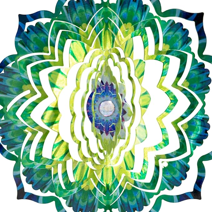 VP Home Emerald Mandala Kinetic Wind Spinner for Yard and Garden Wind Spinner Outdoor Metal Large Hanging Mandala Decor 3D Garden Art Wind Sculpture Spinners Kinetic Art Yard Decor Lawn Ornament