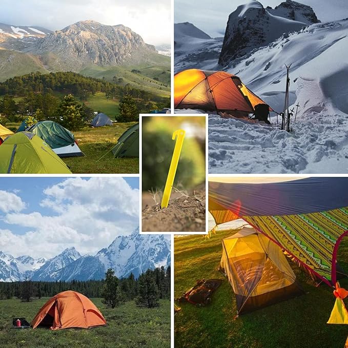 10-Pack Plastic Tent Stakes – 6-Inch Heavy Duty Canopy Anchoring Pegs for Camping, Gardening, Landscaping, Backpacking – Lightweight, Rust-Proof, Reusable Camping Stake