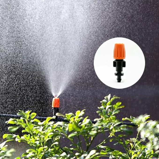 FADDARE 50pcs Garden Irrigation Misting Dripper Set, Adjustable Flow, Black+Orange, Engineering Plastics