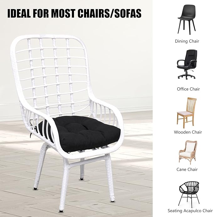 RACE LEAF Patio Chair Cushions 19x19 Inch 4 Pack, Thickened Outdoor Cushions Water Resistant Stain Resistant Non-Slip Ties (Black)