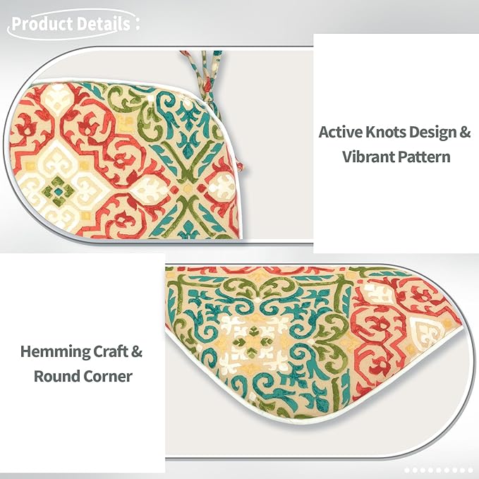 Indoor/Outdoor Chair Cushions 16x17 Inch, Patio Chair Cushions with Ties, All Weather Seat Cushions for Patio Furniture Home Garden Chair Use, Set of 4,Geometric Orange