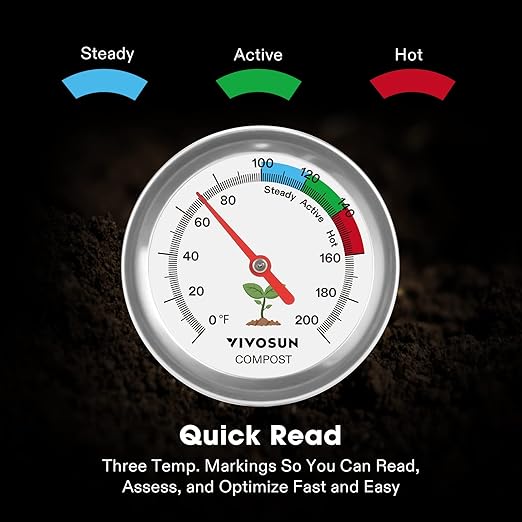 VIVOSUN Compost Thermometer, 20 Inch Backyard Soil Thermometer with Stainless Steel Dial for Composting Bins, Outdoor Gardening and Planting (0-200°F)