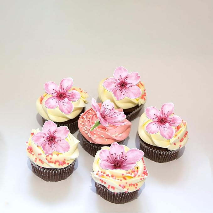 40 PCS Edible Cherry Blossoms Cupcake Toppers Edible Cherry Blossoms Flowers Cake Decorations Wafer Paper Flowers Cupcake Topper for Baby Shower Wedding Birthday Party Decorations Supplies Colorful