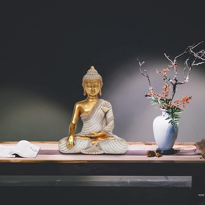 Gold Buddha Statue 10.2'' - Large Indoor Buddha for Home Decor, Zen, Living Room & Meditation