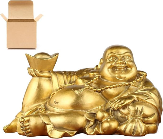 Golden Laughing Buddha Statue - New Home Decor, Happy Buddha Statue for Room Decor, Lucky and Zen Garden
