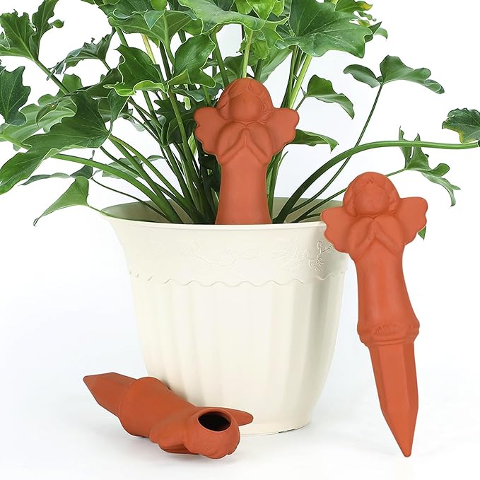 WILDKEN Terracotta Watering Globes, 3 Pack Angel Shaped Plant Watering Spikes Vacation Self-Watering Planters Devices for Indoor and Outdoor Plants