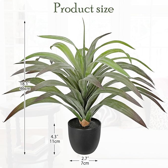 Briful Faux Agave Plant 18.1in Artificial Agave Potted Plant Fake Outdoor Plants for Home Office Living Room Bedroom Kitchen Table Decor