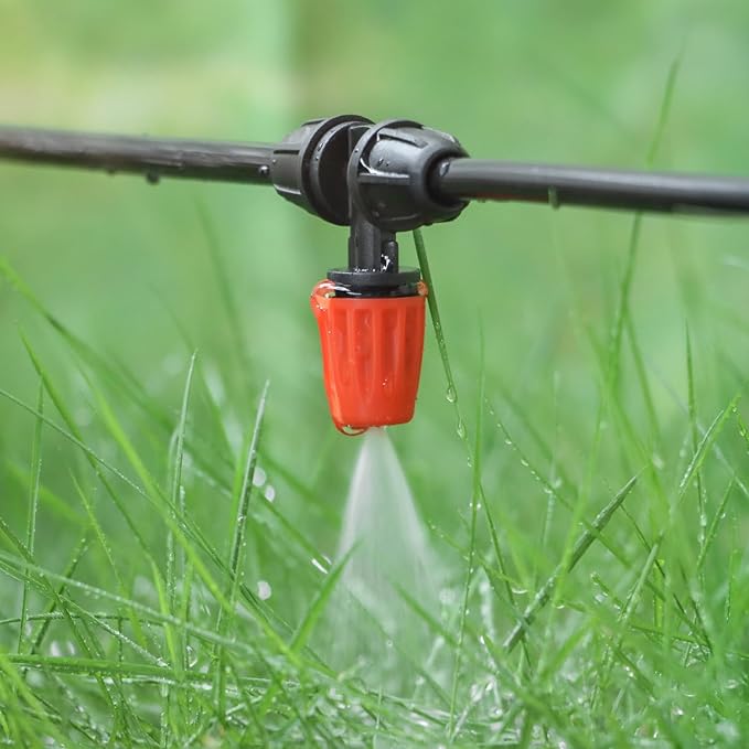 Three-Way Atomizing Nozzle for 1/4 inch Drip Irrigation Tubing, 30 Pcs Adjustable Micro Spray Irrigation Emitters with Anti-leak Lock Nut No Leak Barbed Emitter Fittings for Sprinkle System