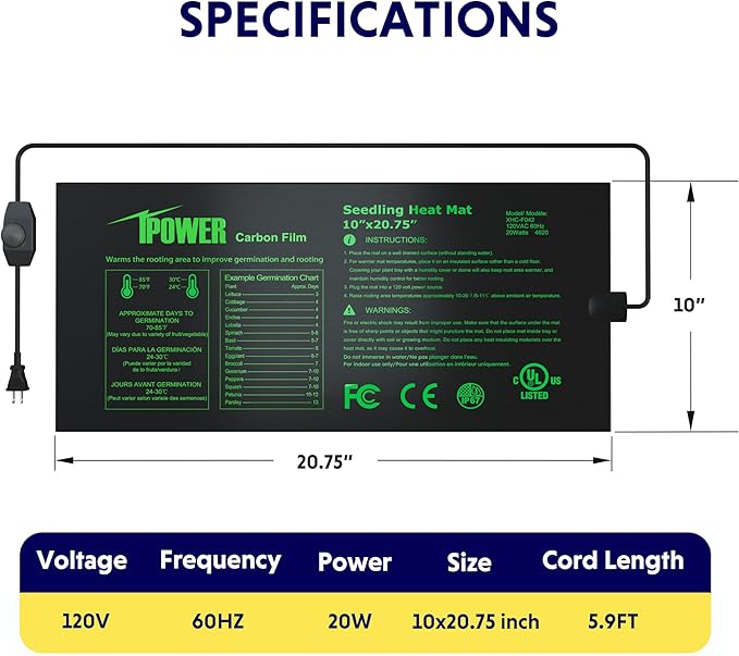 iPower 2 Pack 10"x20.75" Seeding Heat Mat, Adjustable Temperature Waterproof Durable Germination Station, Hydroponic Heating Pad for Indoor Gardening