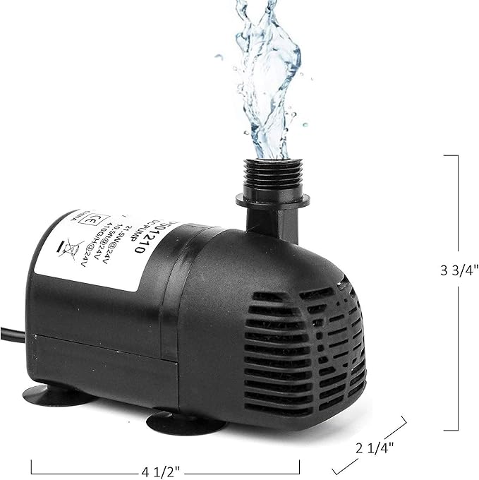 12V - 24V DC Brushless Submersible Water Pump, 410GPH, for Solar Fountain, Fish Pond, and Aquarium