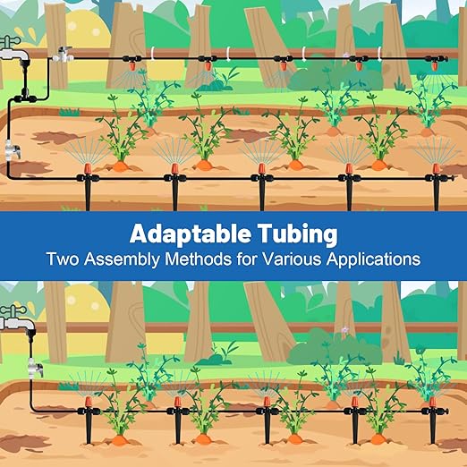 Mist Drip Irrigation System for Garden Watering 60FT, 1/2" & 1/4" Quick-Connect Micro Misting kit for Greenhouse, Plant, Lawn, Raised Bed, Vegetable, Flower. Hanging or Inground Misters Sprinkler