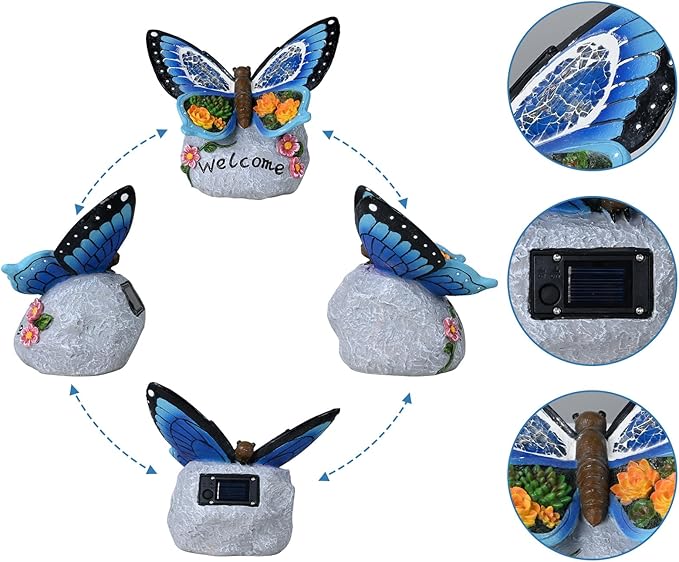 Yiosax-Garden Statue Butterfly Decor-Solar Outdoor Butterfly Light-Butterfly Figurine Decoration for Patio,Balcony,Yard,Lawn Ornament Garden Gift Women Mom
