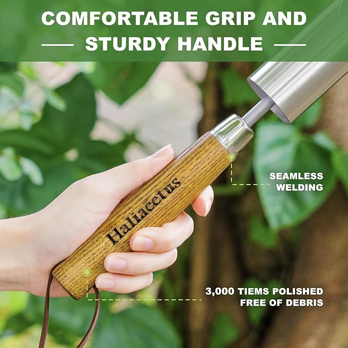 Haliaeetus Small Bulb Planter Tool, Sharp Edge Bulb Planter for Breaking Through Soil, Heavy Duty Stainless Steel Bulb Planter Tool, Small Bulb Digger with Comfortable Wood Handle for Seed Planting