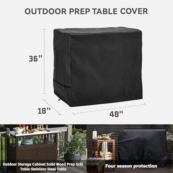 Outdoor Prep Table Cover- Heavy Duty Waterproof Cover for Outdoor Wicker Bar Cart, Compatible with 48 Inch Outdoor Beverage Serving Cart and Storage Cabinet Black