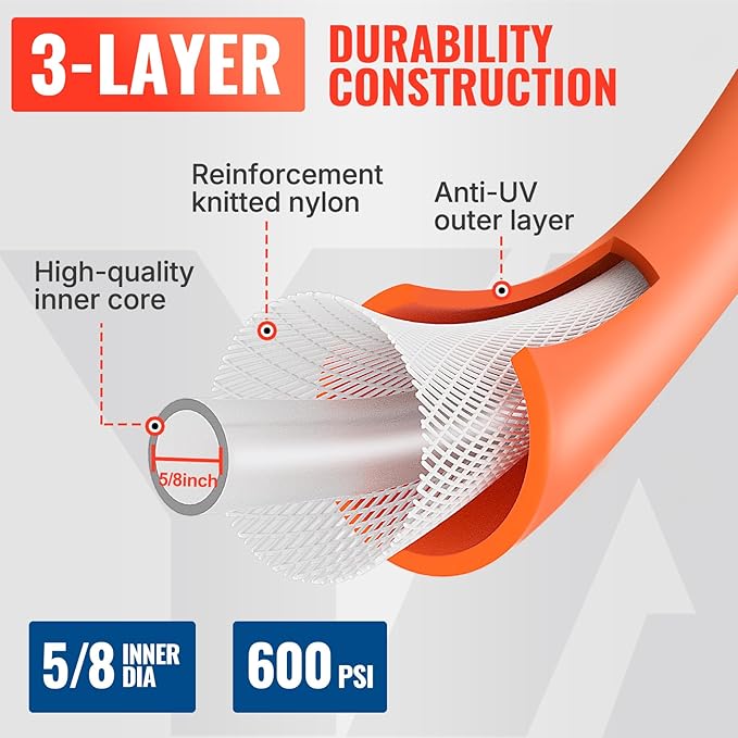 YAMATIC Heavy Duty Garden Hose 5/8 in x 100 ft with Swivel Fitting, Super Flexible Water Hose, All-weather, Lightweight, Burst 600 PSI