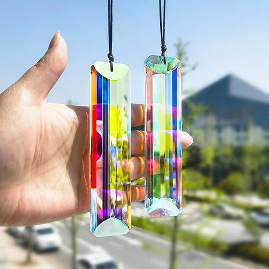 HDCRYSTALGIFTS 2pcs 120mm/5'' Large Crystal Sun Catcher Prisms Hanging for Window,AB Crystals for Suncatchers,Rainbow Maker Rectangle Crystal Stick Prisms for Balcony,Kitchen,Garden Decoration