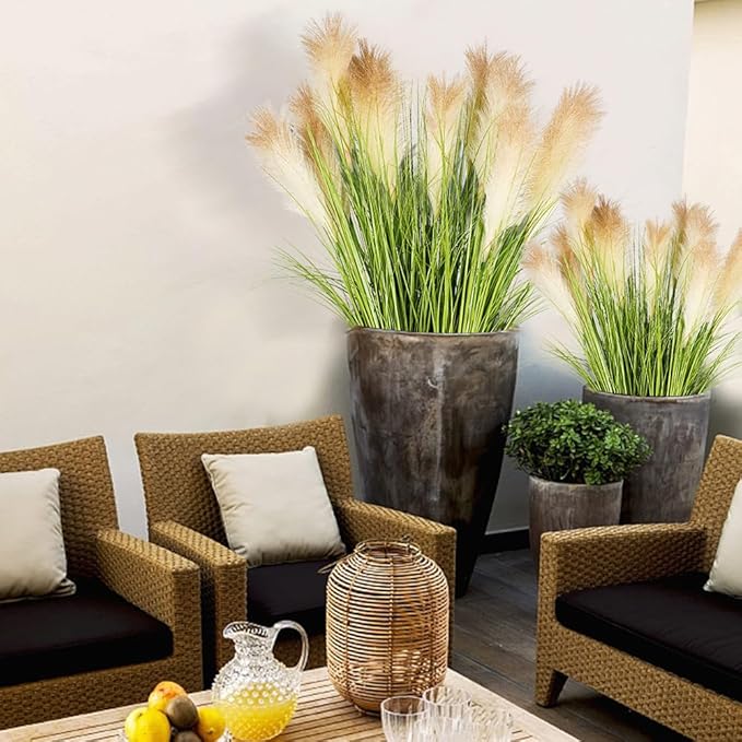 Melorca&Guilla Artificial Plants 4PCS 33.5“Fake Plant Tall Onion Fake Grass,Faux Grass Plants Artificial Greenery Shrubs Bushes for Garden Shop Office Home Décor