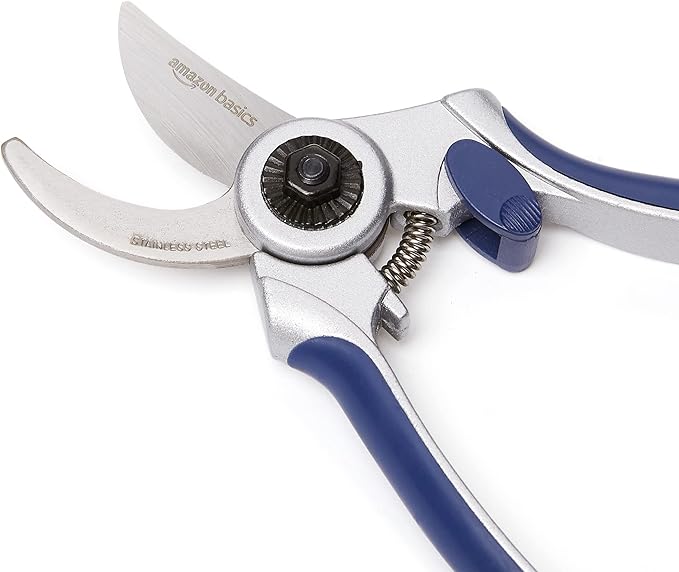 Amazon Basics Professional Hand Pruners, Pruning Shears for gardening, 7-inch Steel Bypass Garden Scissors, Blue