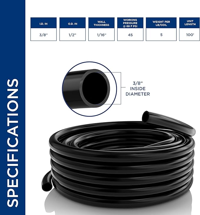 Alpine Corporation 100 Ft. PVC Tubing with 3/8" Inside Diameter for Ponds and Fountains, Black