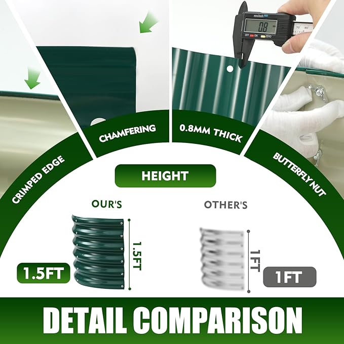 17" Tall Elevated Oval Metal Raised Garden Bed - 5ft x 2ft in Size and 0.8MM Thick Durable Planter Bed/Box for Vegetables Flowers Succulent at Patio/Garden Outdoor (Dark Green, 5X2X1.4 FT)