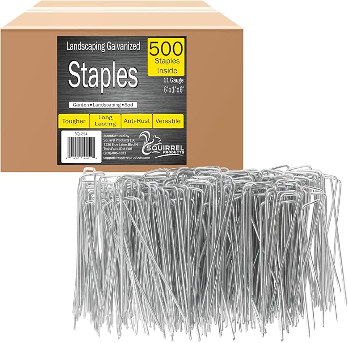 Squirrel Products U Shape Galvanized Garden Stakes Metal, 6 Inch Landscaping Staples, 11 Gauge Stakes for Landscaping Fabric Barrier Irrigation Tubing, 2.9mm 15x2.5x15cm – 500 Pack