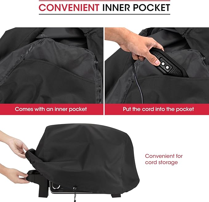 Unicook Grill Cover for Ninja OG700 OG701 OG751 Outdoor Series, Heavy Duty Waterproof Woodfire BBQ Cover with Inner Pocket, Sealed Team, Elastic Closure and Drawstrings, Black