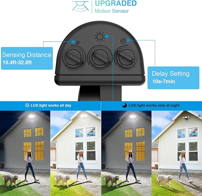 100W LED Flood Light Motion Sensor, 9000LM Motion Security Lights Outdoor, 3 Head Adjustable Floodlight, IP65 Waterproof Exterior Floodlights, 6500K Wall Light for Entryway, Yard, Garage
