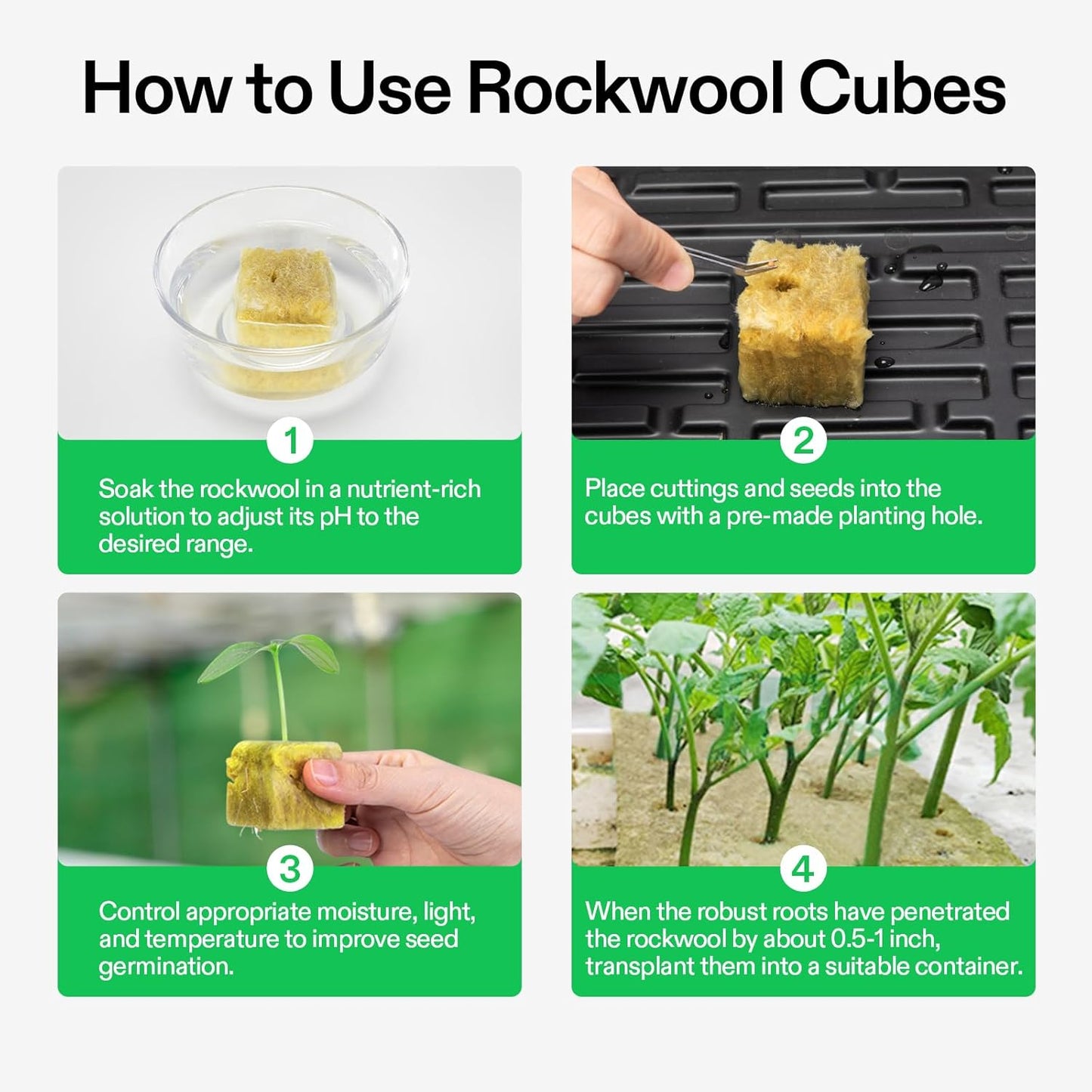 VIVOSUN 1.6" Rockwool Cubes, 112 Plugs Stonewool Starter Grow Cubes for Cuttings, Cloning, Plant Propagation, Seed Starting, Hydroponic Grow Media for Vigorous Plant Growth, 4 Sheets of 112 Plugs