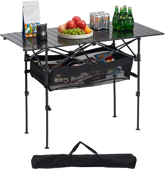 VEVOR Folding Camping Table, Portable Roll Up Side Tables, Lightweight Aluminum Beach Table with Adjustable Height, for Outdoor BBQ Tailgating Picnic, Travel (47 inch-Black)