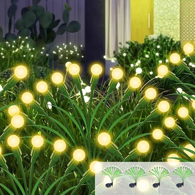 ZGWJ Solar Garden Lights 4 Pack 40 LED, Solar Firefly Lights with Leaves, Waterproof Solar Outdoor Lights Swaying Lights for Halloween Christmas Yard Patio Pathway Outdoor Decoration Warm White