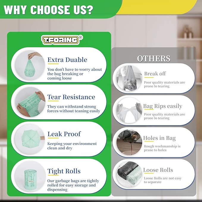 Compostable Trash Bags, 3-4 Gallon, 15 L, 80 Count, Extra Thick 0.8 Mil, Small Kitchen Food Scrap Waste Bags, ASTM D6400, US BPI, CMA and Europe OK Compost HOME Certified